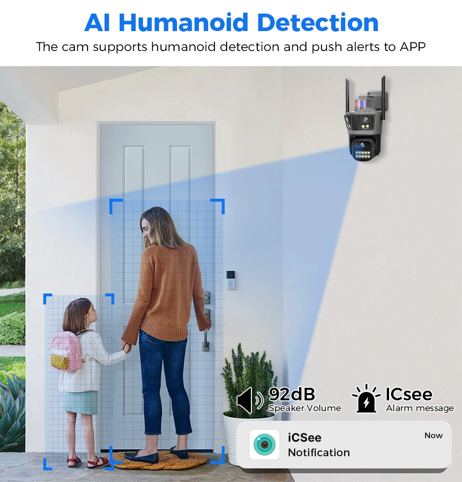 Hiseeu Three Lens PTZ IP Camera Outdoor 8MP HD Three Screen WiFi Security Auto Tracking Dual Len Wireless CCTV Camera ICsee
