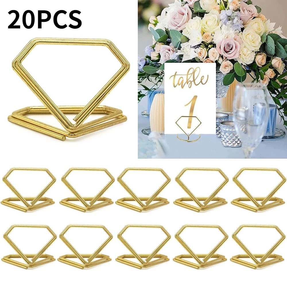 20/10/5pcs Diamond Shape Metal Memo Holder Table Placecard Holder Photo Clip Card Stand Wedding Table Number Holder Stands