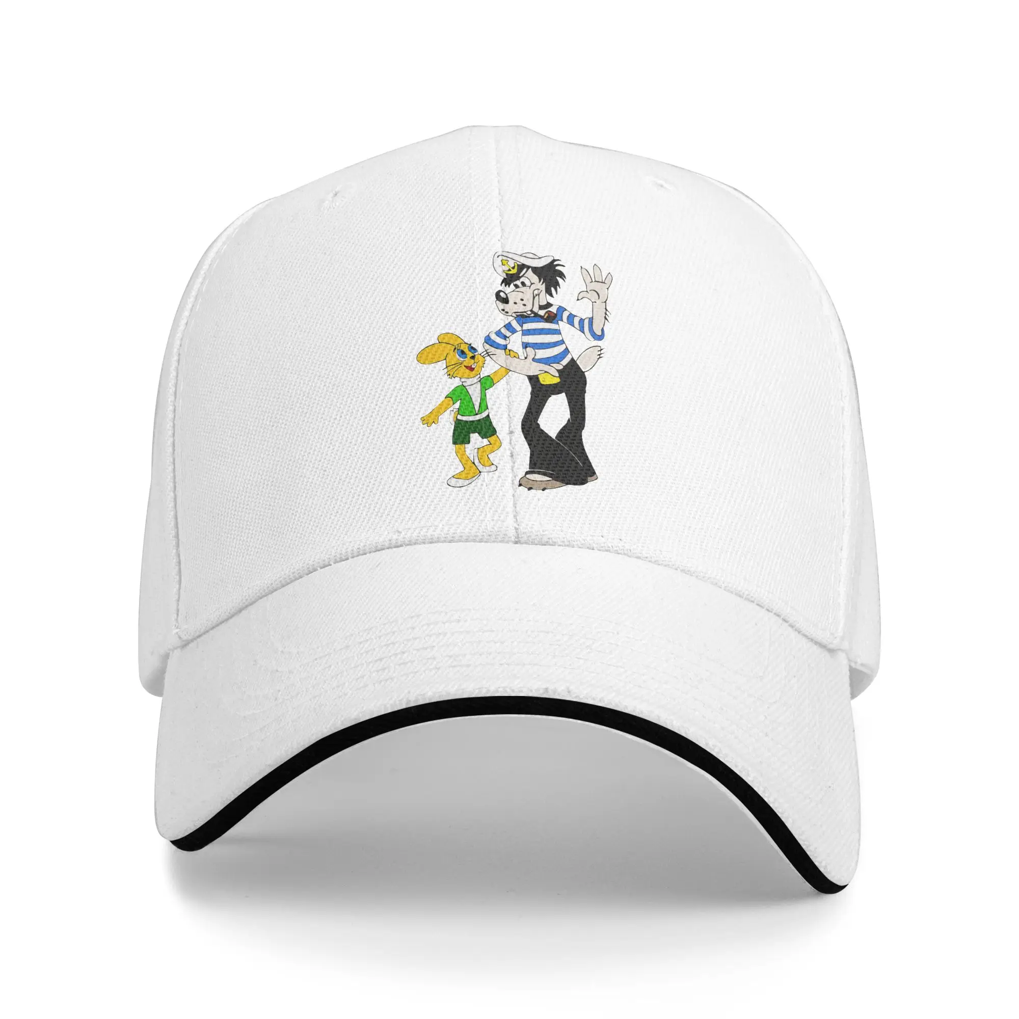 Retro Wolf and Hare Nu Pogodi  Sandwich Cap Men Women ,Fashion  Cap Golf Hats Adjustable Polyester Baseball Cap Autumn