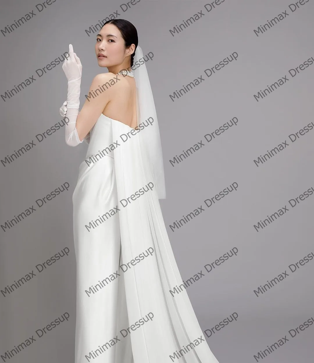 Elegnat Strapless Taffeta Wedding Dress With Long Cape Simple Satin Mermaid Bridal Gowns Floor Length Wedding Party Gowns