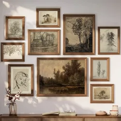 Vintage Tree Sketch Forest Poster Print Antique Landscape Canvas Painting Wall Art Picture for Living Room Home Decoration