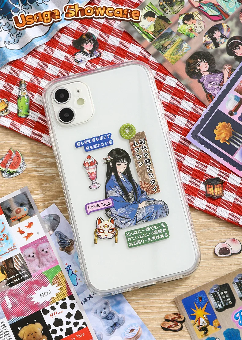 Showa Theme Die-Cut Stickers Book 25/50 Sheets for DIY Decorative Scrapbook Phone Case Collage Aesthetic Stationery Stickers