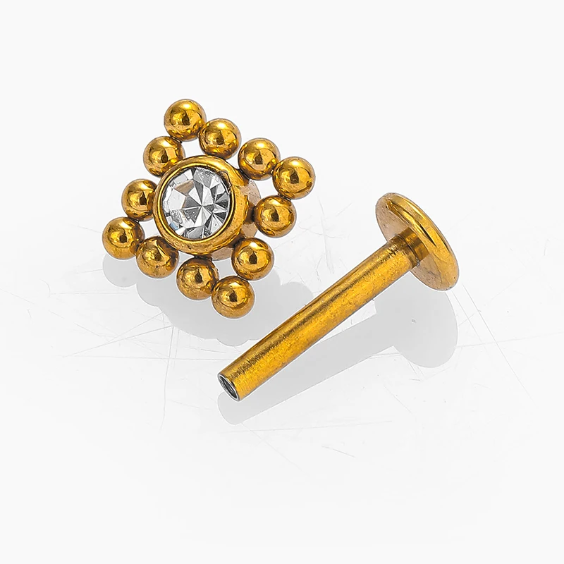 1PC Surgical Steel Red Labret Snow Crystal Cluster Helix Tragus Cartilage Flat Base Ear Studs Piercing Jewelry 16G