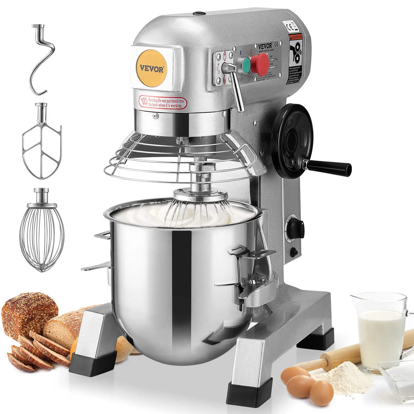 VEVOR 18.7L Commercial Food Stand Mixer,w/3 Adjustable Speeds, 1100W Dough Mixer w/Stainless Steel Bowl and 3 Mixing Attachments