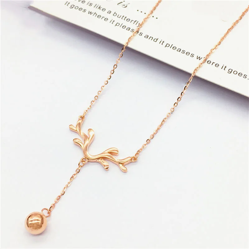 

585 Purple Gold Plated 14K Rose Gold Elk Horn Tassel Ball bead Necklace Fashion Classic Pendant clavicle chain Jewelry