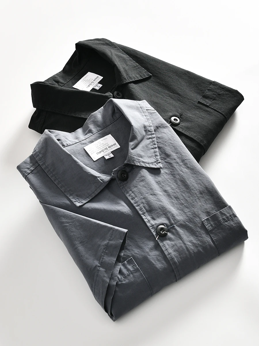 

High-End Comfortable Pure Cotton Men's Summer Shirt Loose Fit Short Sleeve Retro Workwear Breathable Youth Trend Summer 2024
