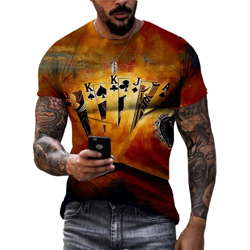 

New Cool Personalized Casual Fashion Original Poker Pattern 3D Printed T-shirt Men's Short Sleeve Top