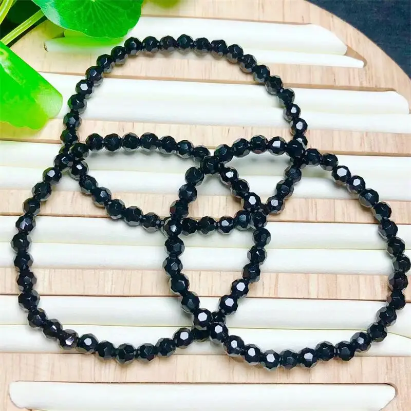 Natural Faceted Black Tourmaline Bracelet Healing String Charms Fashion Personalized Men Women Holiday Gift Jewelry 1pcs 5mm