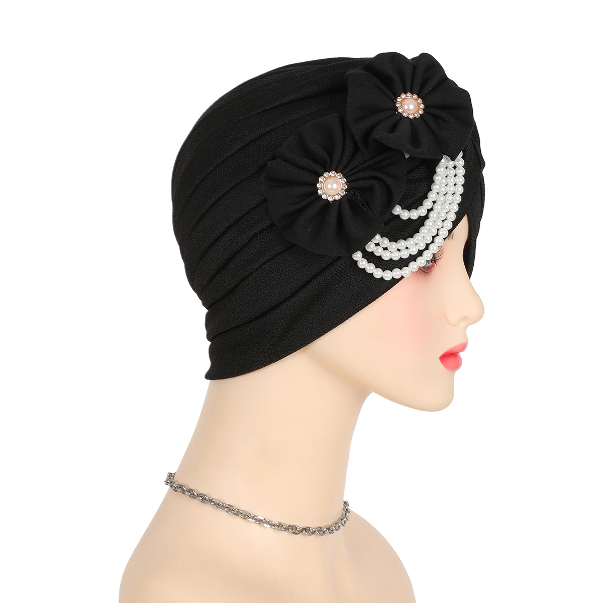 Perlen Perlen Turban Kappe für Frauen Blume Design weiblichen Kopf wickelt muslimischen Kopftuch Motorhaube Haarausfall Hut Abdeckung – Detail 7