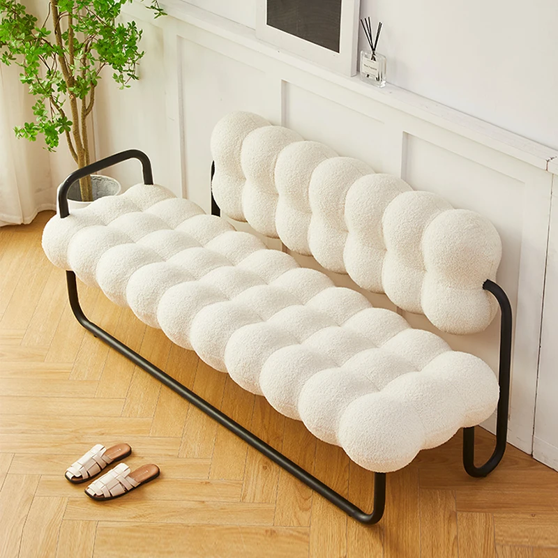 Cream Fengyun Sofa Chair Home Lamb Bedroom Makeup Backrest Leisure Shoes Long Bench Fauteuil Salon Maison Bedroom Furniture