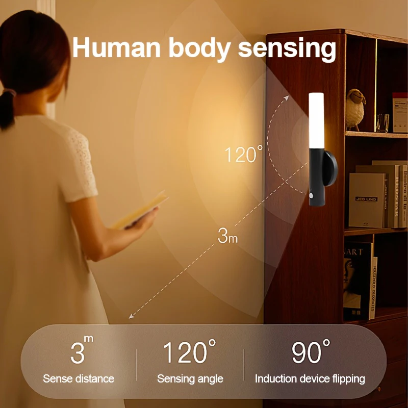 LED Magnetic Wall Lamp with Body Sensor Portable Torch for Indoor Stair Porch Room Atmosphere Decor Night Lights