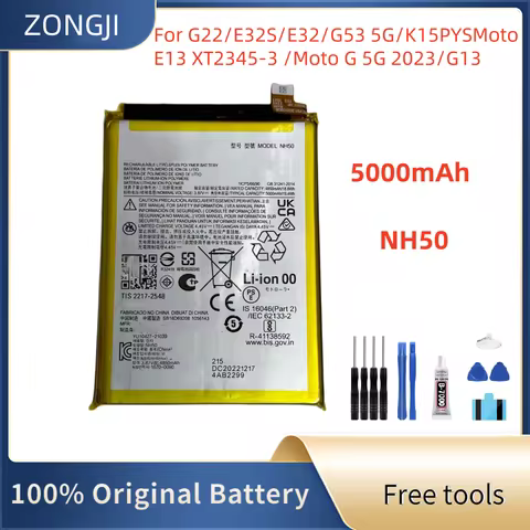 New Battery 5000mAh NH50 Battery For MOTO G22 / MOTO G53 Replacement Batteries Rechargeable Battery +Free Tool
