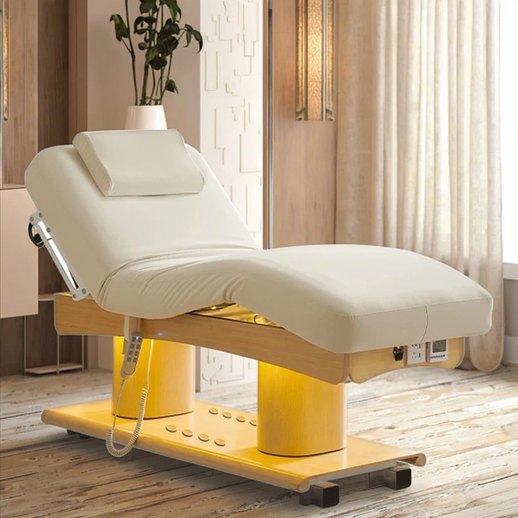 

Electric Massage Bed with 3 Motors, PU Leather Beauty Salon Chair, Adjustable 3 Motor Spa Table for Facial and Body Care