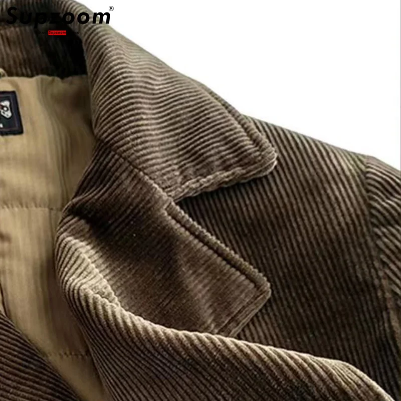 Supzoom Fashion New Arrival Casual Thick Corduroy Coat Double Breasted Turn-down Collar Autumn And Winter Trend Loose Jacket