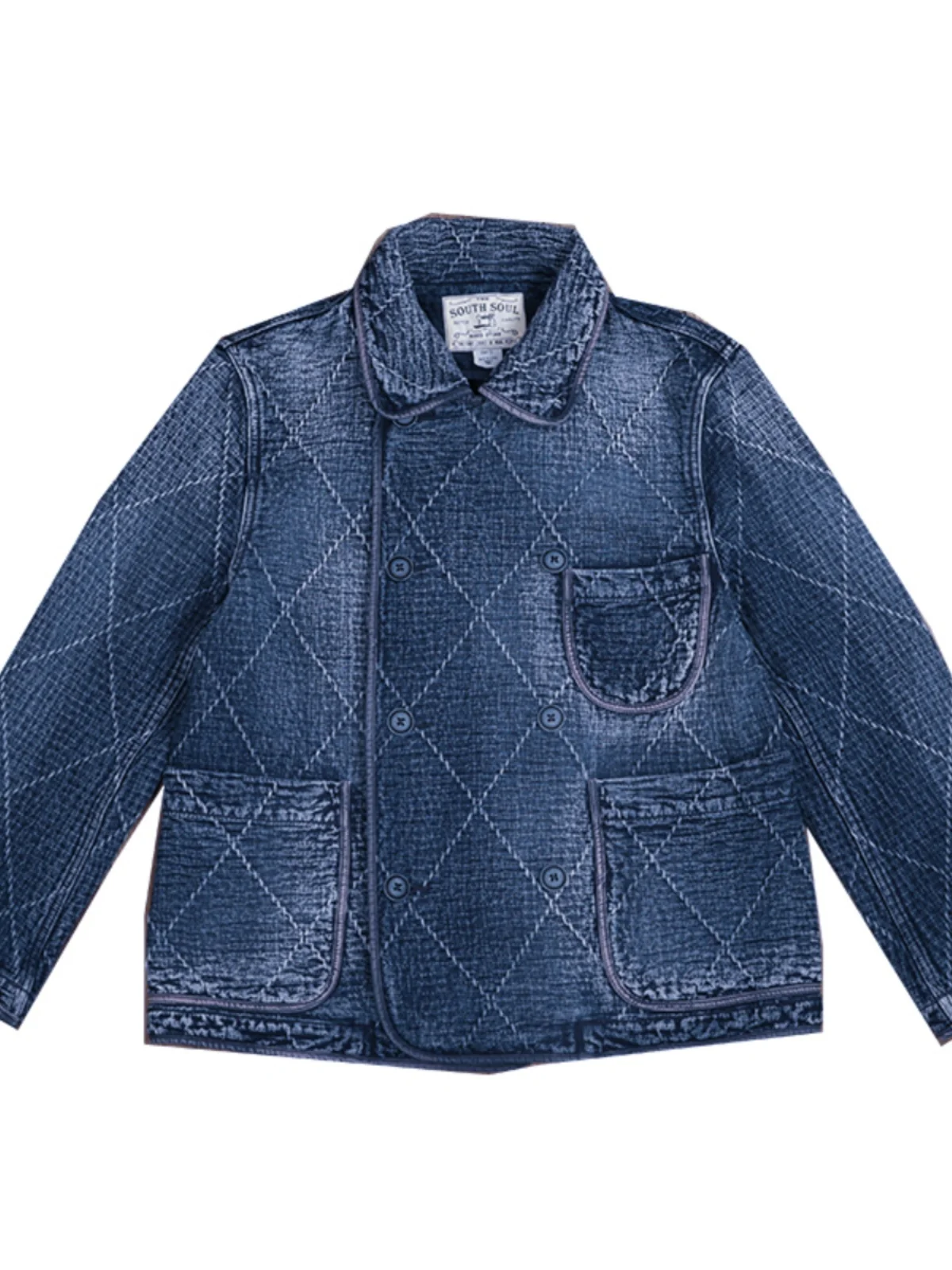 

Heavyweight Pure Cotton American Retro Double Button Farmer Saiko Jaet Indigo Fading Youth Faion Loose Fit Long Sve ...