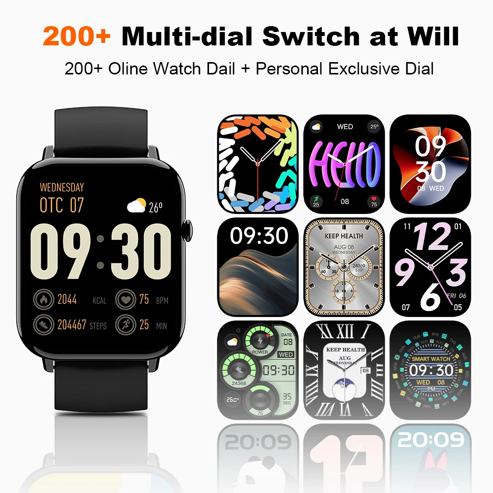 ساعة ذكية عصرية للنساء والرجال بلوتوث مكالمة DIY Watchface Whatsapp إشعار توقعات الطقس جهاز تعقب للياقة البدنية للموسيقى عن بعد