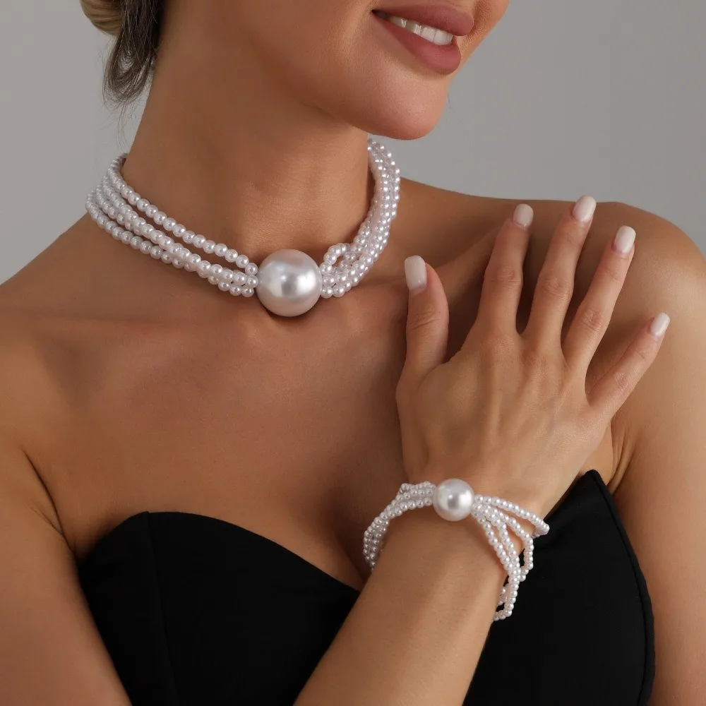 

Punk Style Multilayer Imitation Pearl Short Chokers Necklace Chain Clavicle Hip Hop Round Necklaces Men Fashion Girls Jewelry