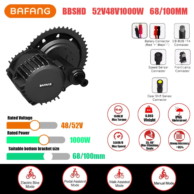 Bafang 48V 52V 1000W Mid Drive Motor BBSHD BBS03 EBike Kits BB 68/100mm Powerful Bicycle Engine Electric Bike Conversion Kit