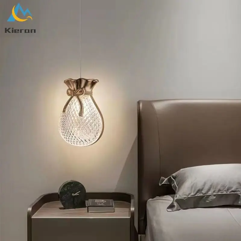 Nordic Modern Water Drop LED Chandelier Bedroom Study Dining Room Bedside Pendent Lamp Living Room Decor Lucky Bag Pendent Light