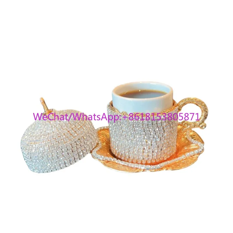 Handmade diamond gold metal coffee cup, European high luxury niche characteristics
