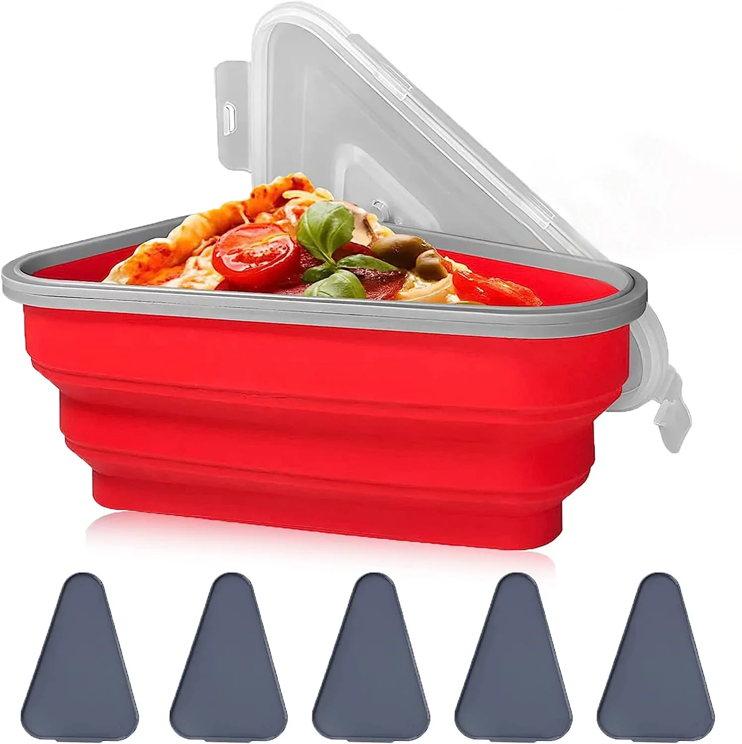 

Pizza Storage Container with 5 Microwavable Trays，Reusable Expandable Silicone Pizza Slice keeper Container