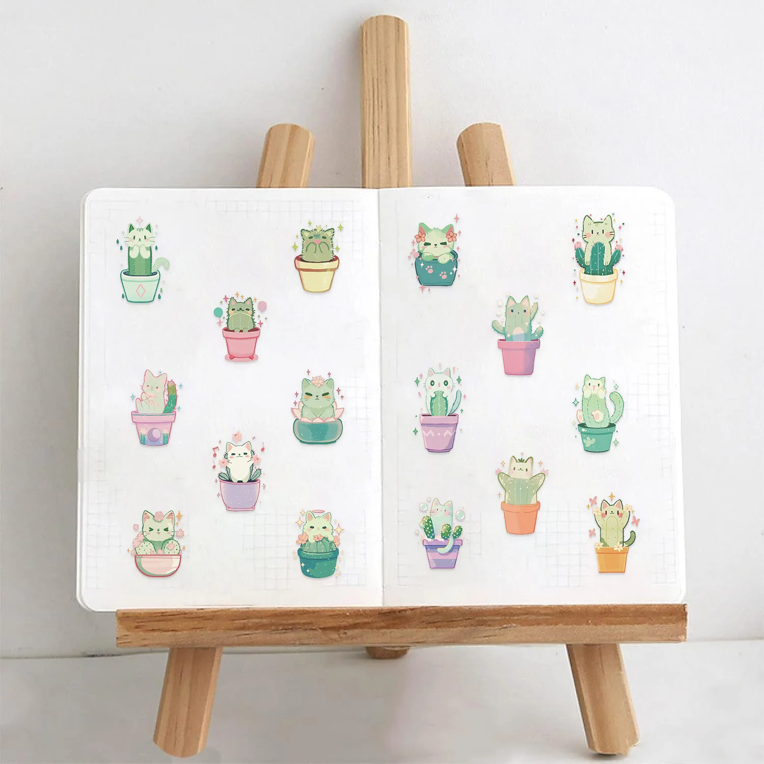 50 pçs kawaii gato adesivos cactus gato árvore torre diy adesivos scrapbooking telefone bagagem skate à prova dwaterproof água matcha decalques