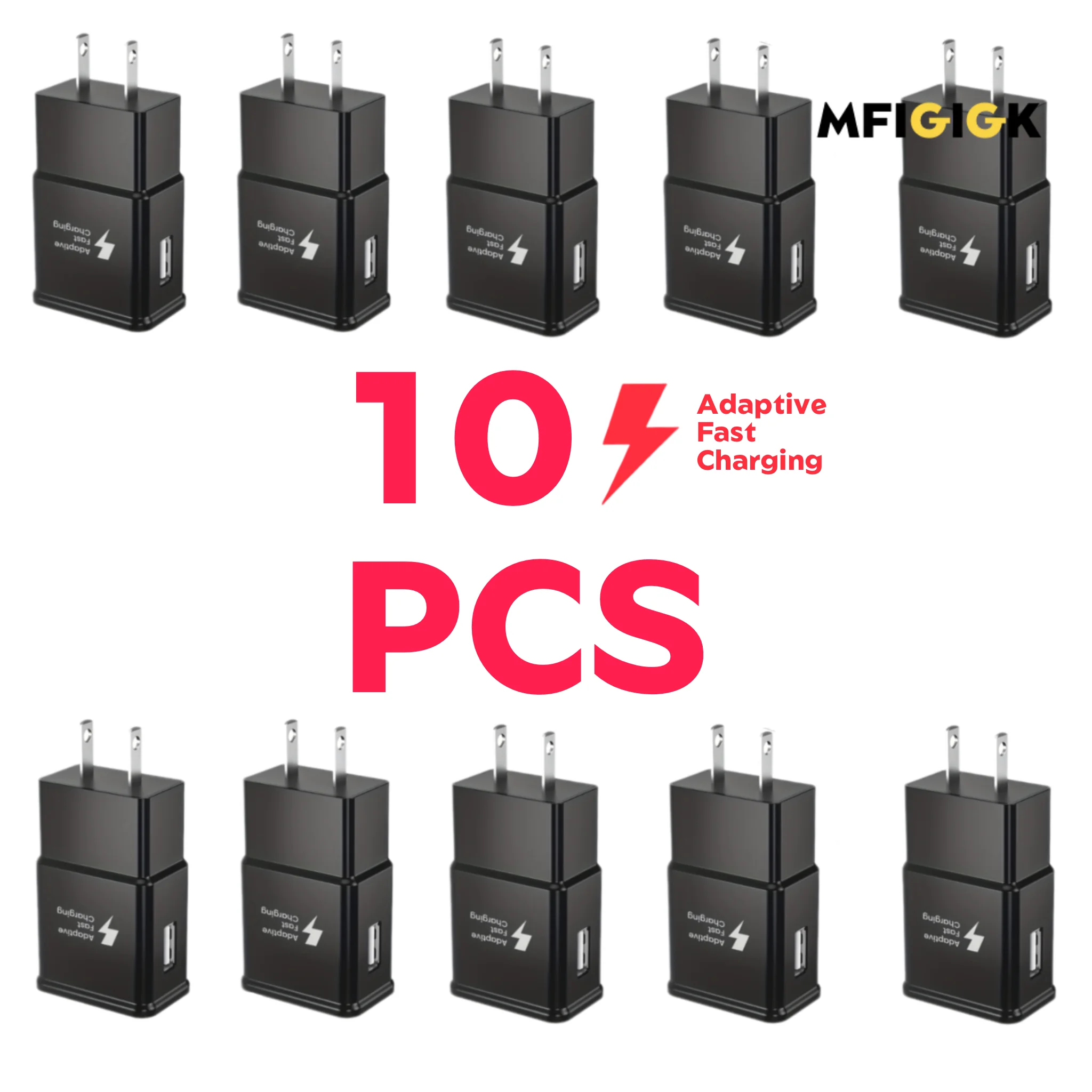 

MFIGlGK 10pcs Bulk Lot USB A Fast Wall Charger Power Adapter for Samsung Android US Block