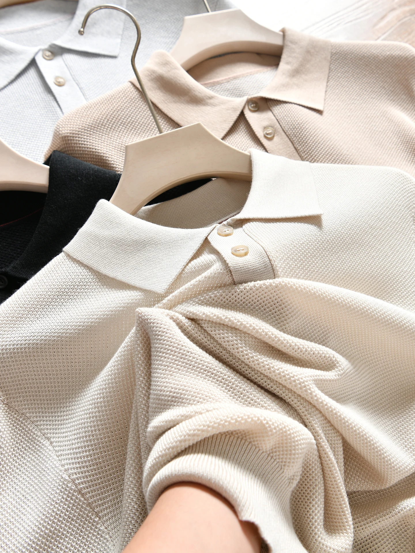 Italian Minimalist Style Men's Business Casual Long Sleeve Shirt Silk Wool Cotton Blend Autumn Winter Knitted Top