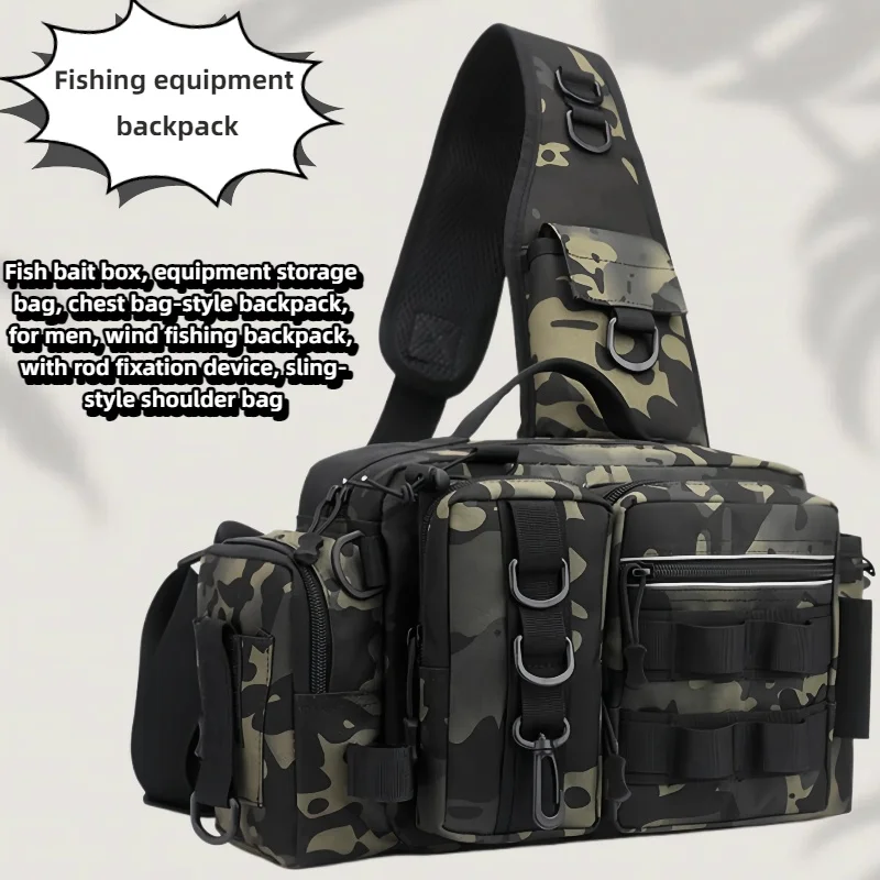 メンズ釣り道具バックパック、シングルショルダーストラップバックパック、タクティカルバックパック、キャリングポケット、釣り網バッグ、実用的