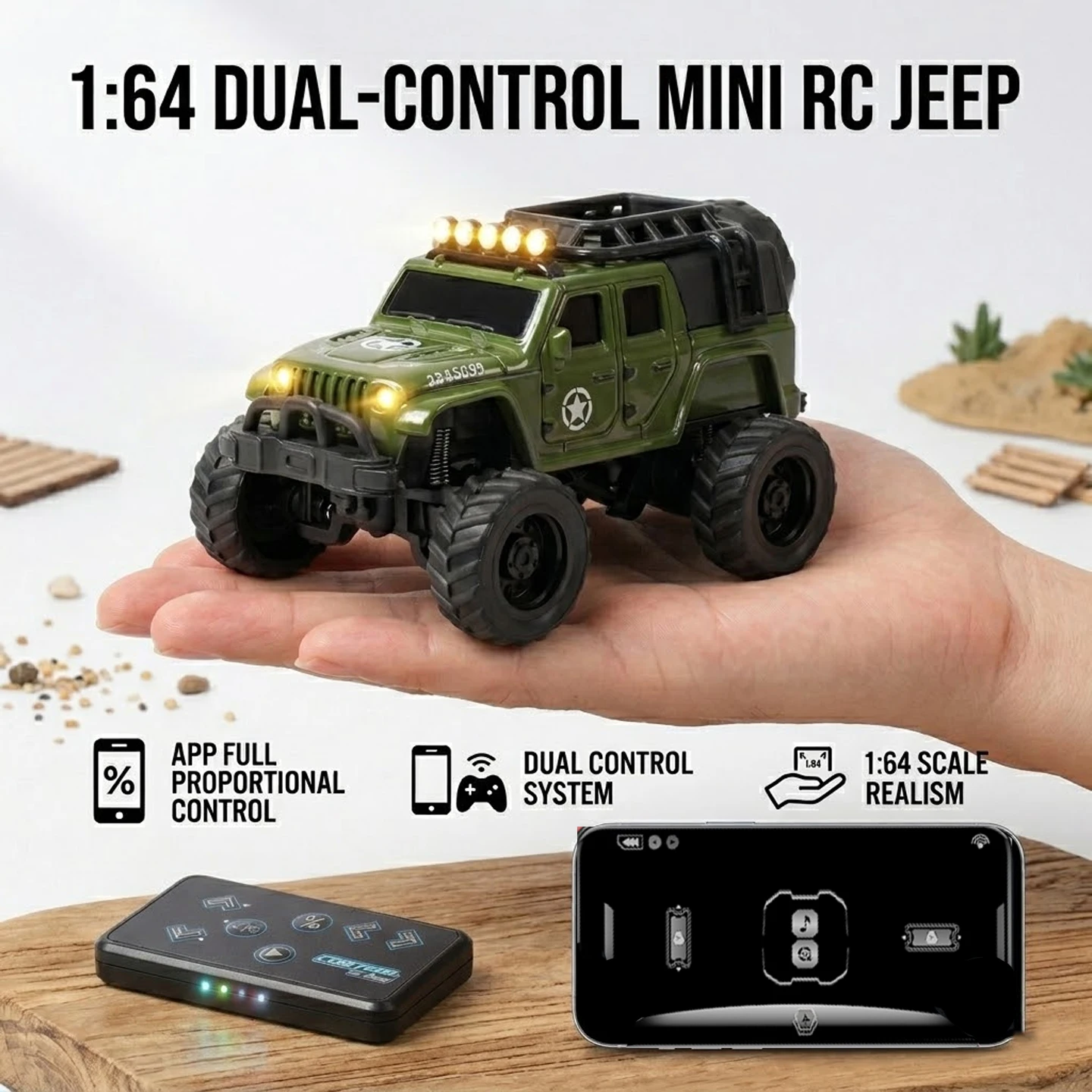 

Mini Alloy RC Rock Desktop Crawler 1/64 Hobby APP Remote Control Jeep Off-Road Vehicle Model Toy Car for Kid Boy Adult Gifts