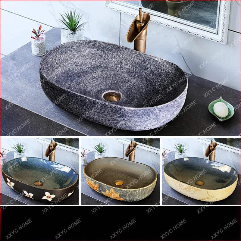 Ceramic art table basin, Chinese creative wash basin basin, household bathroom retro wash basin