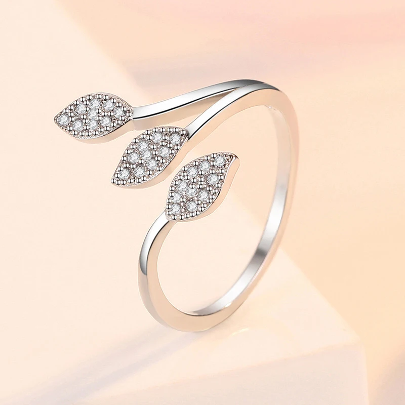 URBABY 925 Sterling Silver Ring Leaf AAA Zircon Ring For Women Wedding Engagement Fashion Party Jewelry Accessories