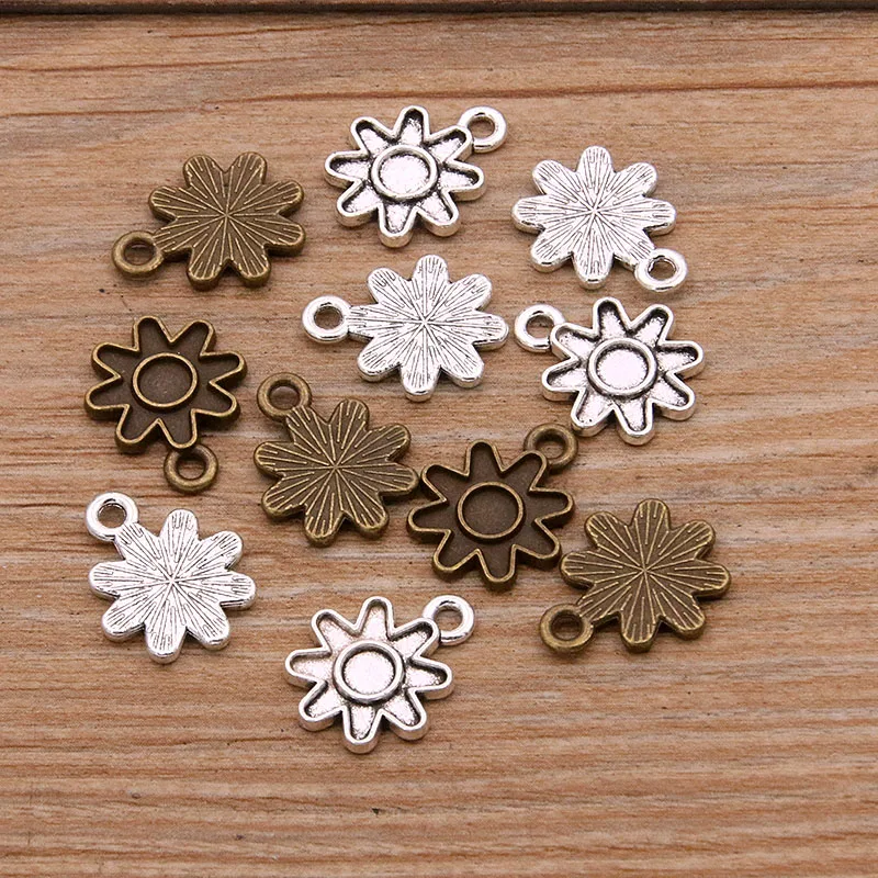 40PCS 13X16mm 2 Color Metal Alloy Steampunk Gear Flower Charms Plant Pendants For Jewelry DIY Making Handmade Craft