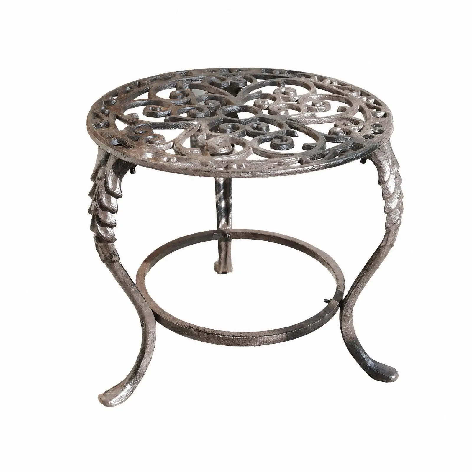 Industrial Metal Plant Shelf for Outdoor Potted Flowers Cast Iron Stand with Decorative Legs Patio Balcony Display