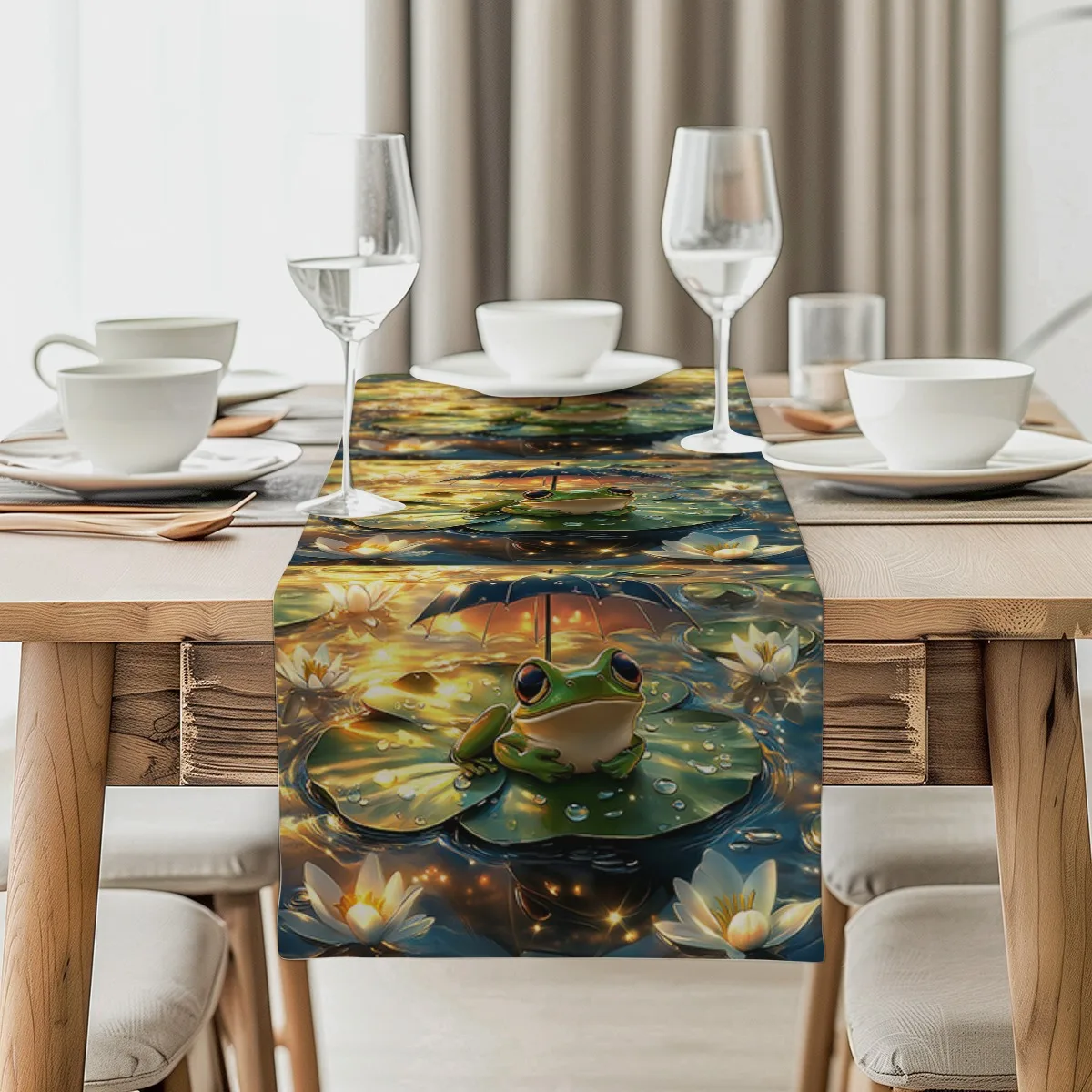 Dekoration Tischläufer Sommer Lotus Impressionismus Langes Tuch Küche Esstisch Dekoration für Indoor Outdoor Home