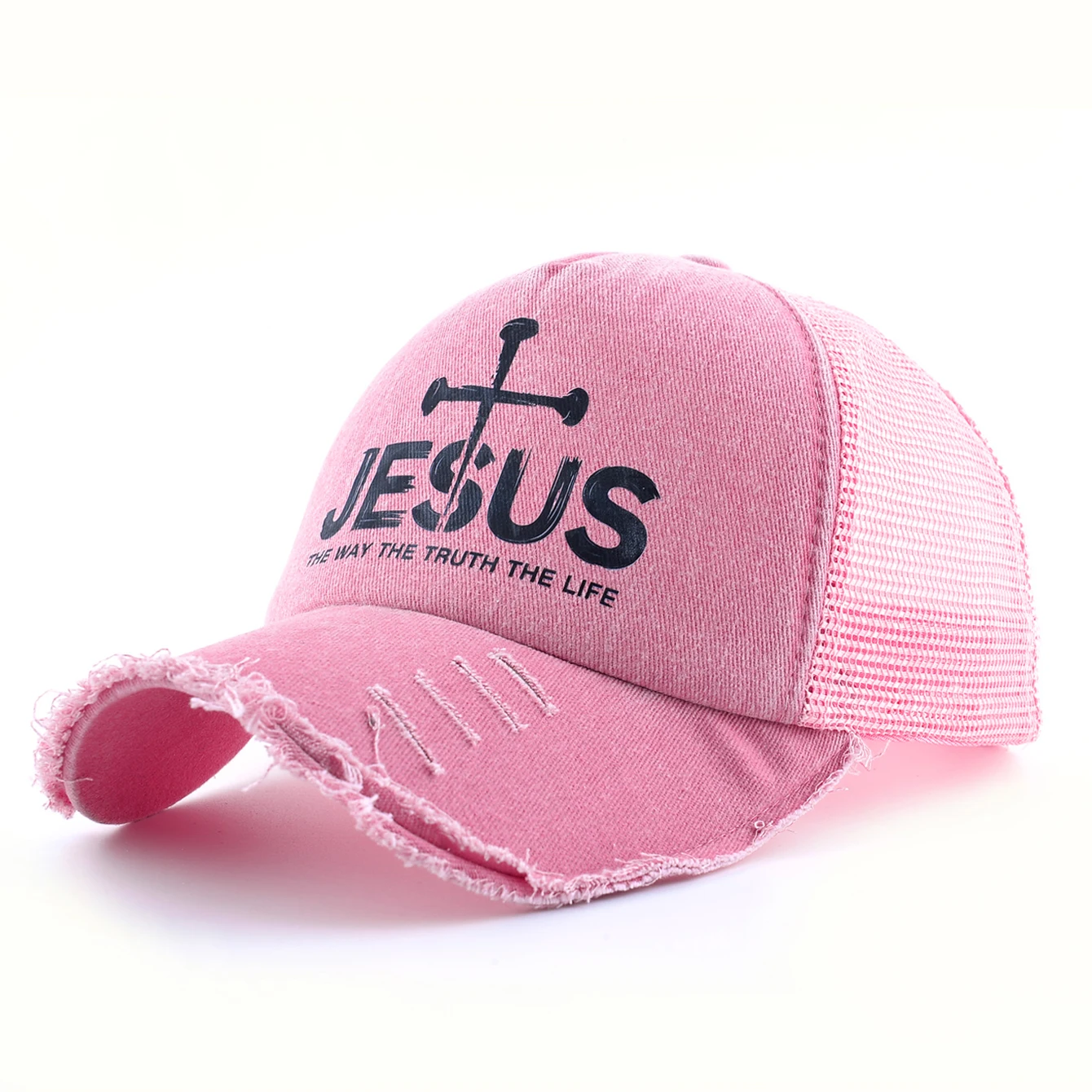 Washed Denim Pink Baseball Cap Women Spring And Summer Sun Visor Cap Men Snapback Hip Hop Trucker Cap Breathable Mesh Hat