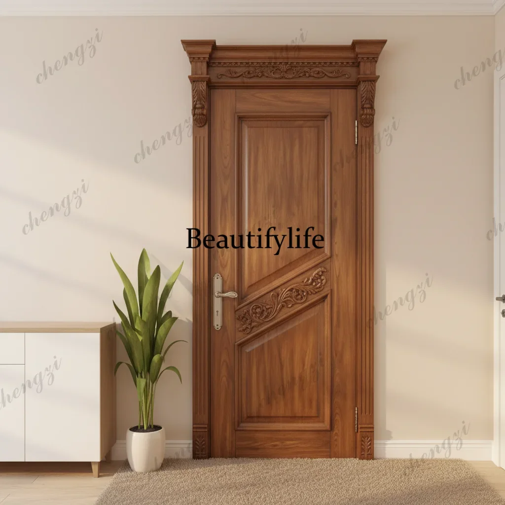 Y136  Customization Outdoor Rubber Wood Entrance Door Red Oak Veneer Custom Size Weather Resistant Durable Apartment Exterior