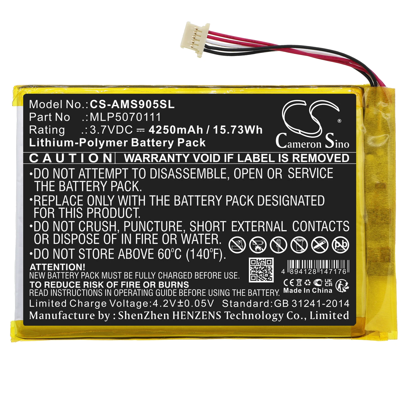 CS Battery 4250mAh MLP5070111 for Autel MaxiSys Mini, MS905