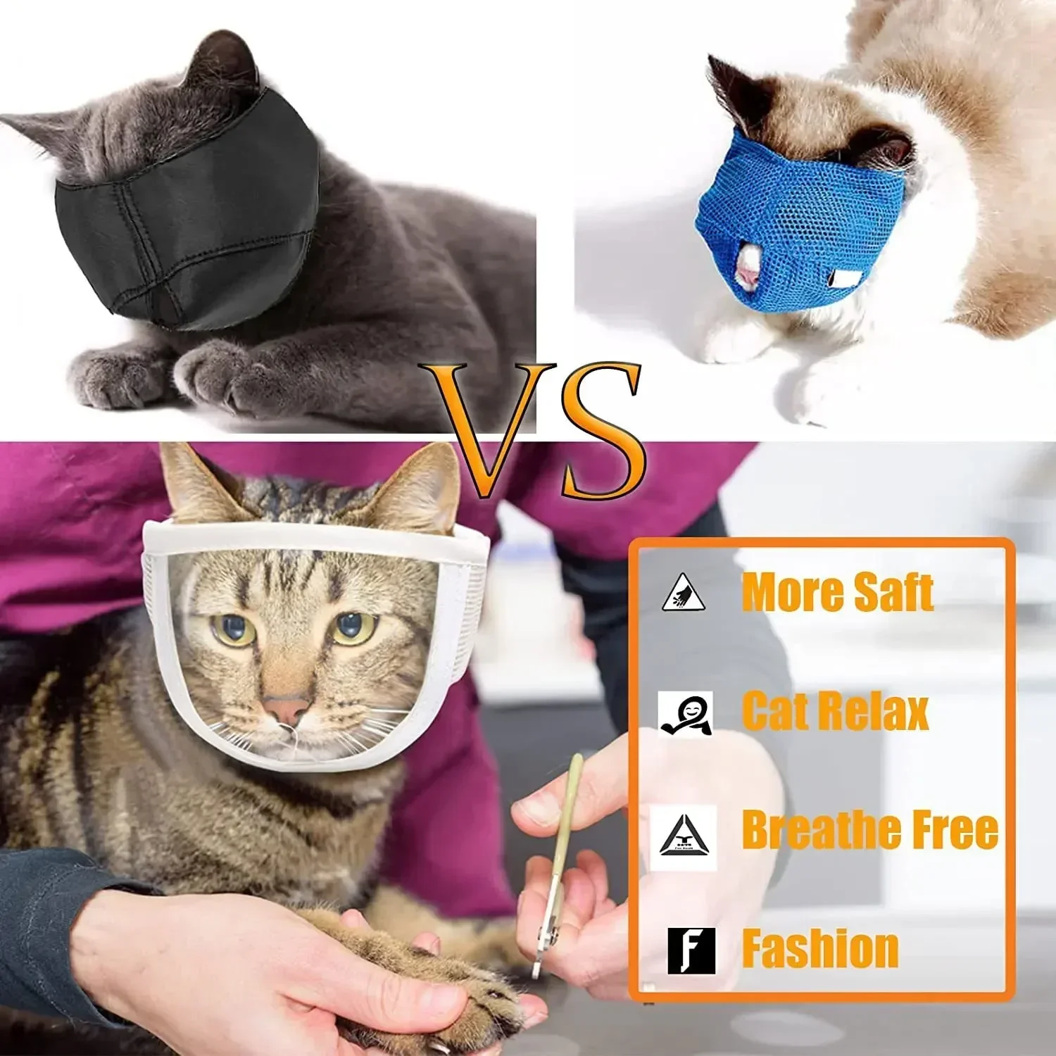 Breathable Clear Cat Muzzle Anti-Bite Grooming Cover Portable Head Hood Cover Cat Grooming Mouth Cover Adjustable Pet Supplies