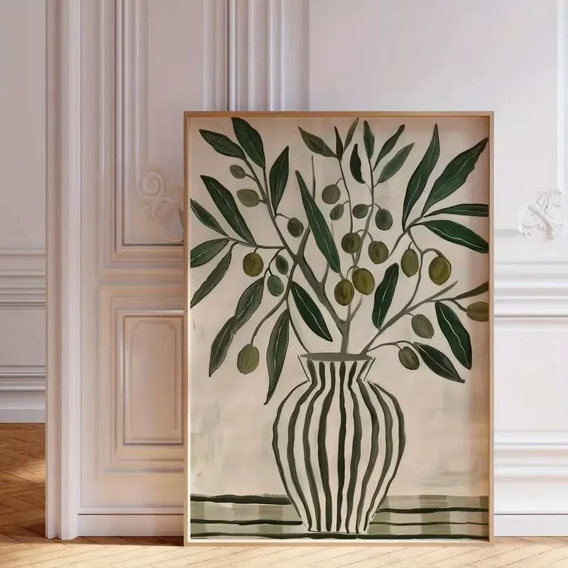 

Abstract Green Olive Plant Canvas Picture Wall Art Modern Home Decoration Minimalist Aesthetic Design Decorative Posters