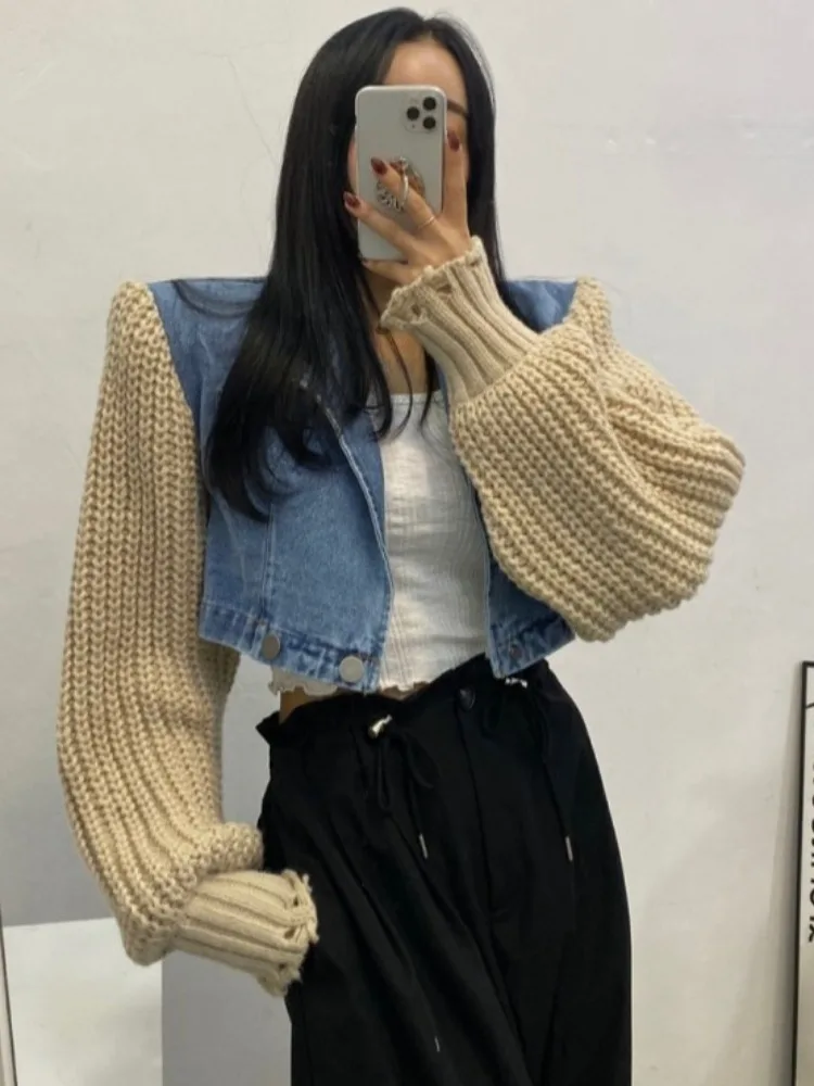 

Chic Autumnal Vintage ort Svel Knitted Denim Jaet Women's Commute Sle Regular Fit Medium Softn Versatile Outer...