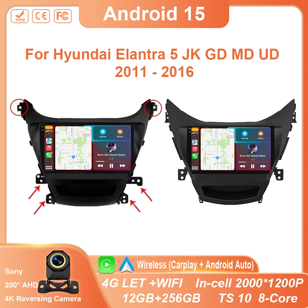 

Android 15 For Hyundai Elantra 5 JK GD MD UD 2011 - 2016 Carplay Autoradio Car Radio Multimedia QLED Navigation GPS 4G LET WIFI