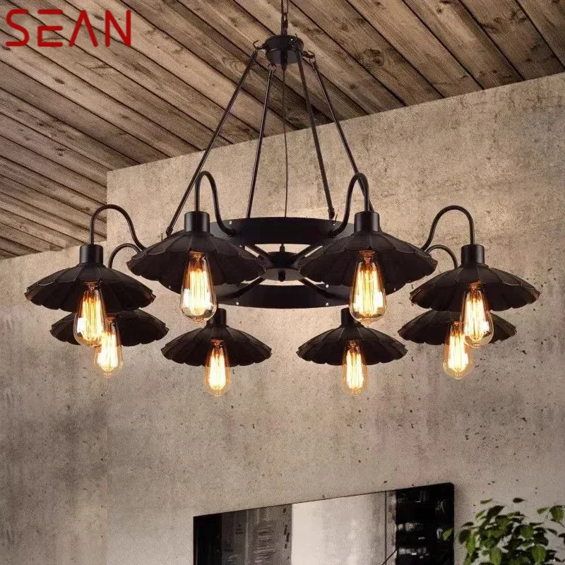 SEAN American Retro Pendent Lamp Industrial Wind Living Room Restaurant Loft Clothing Store Cafe Bar Box Homestay Chandelier