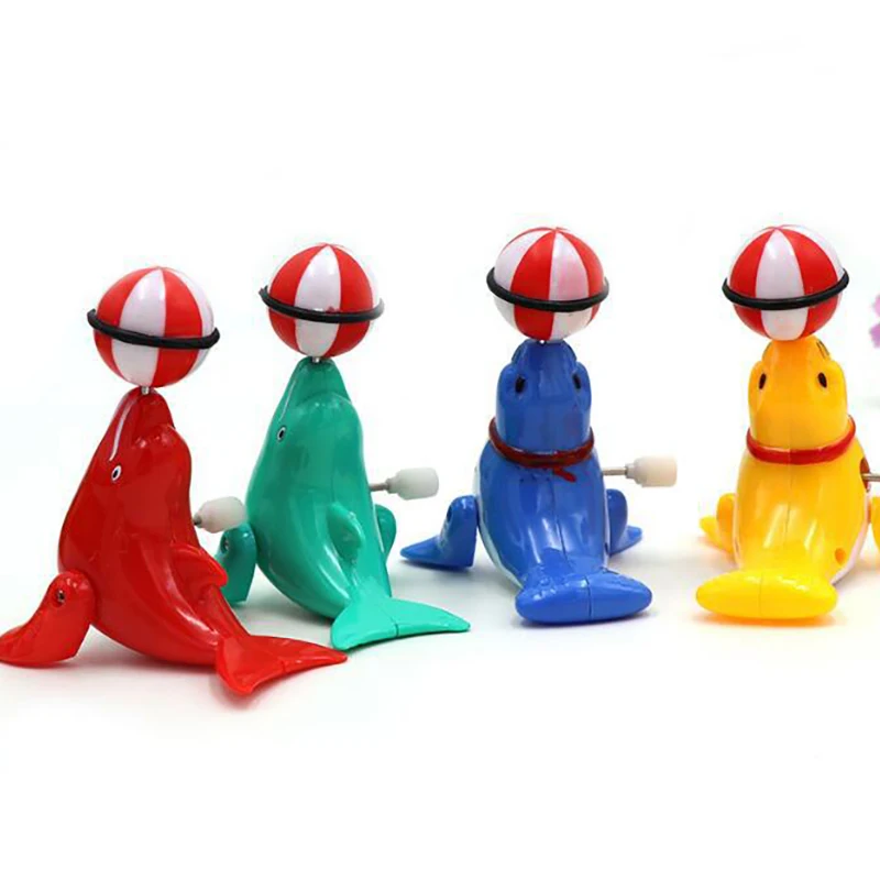 Kid Creative Cartoon Animal Wind-up Toys Sea Lion Top Ball Acrobatic Toys 360 Degrees Rotation Walking Acrobatic Top Ball Toys