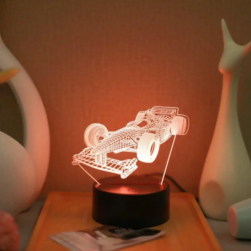 3D Night Light Racing Car 3D Optical Illusion Lamp with Touch Control 7 Color Atmosphere Light Bedroom Bedside Office Decoration