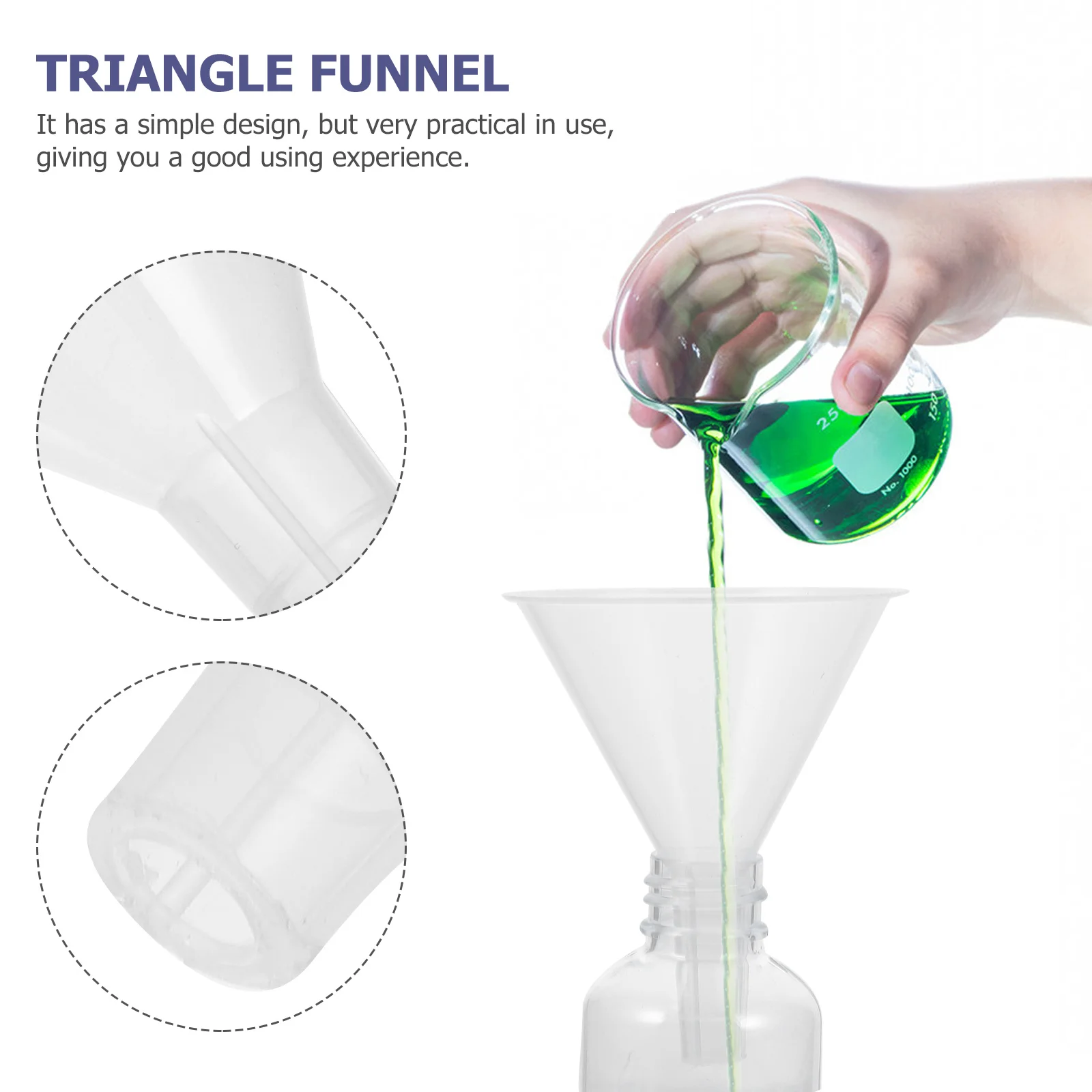 

15Pcs Plastic Funnel 60mm Durable Chemistry Experiment Filling Tool Smooth Surface Essential Oils Transfer Scientific Triangle