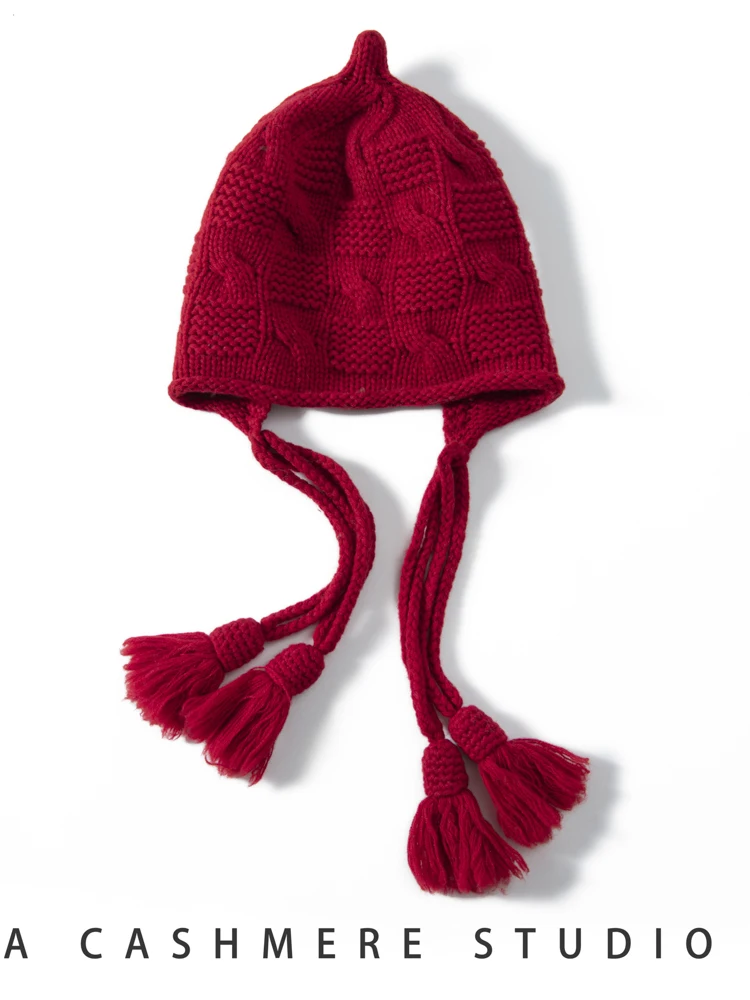 TLOML Autumn Winter Women's Cashmere Hat 100% Cashmere Cable Knitting Sui Tou Hats Warm Pullover Caps Casual Cashmere Comfy Hats