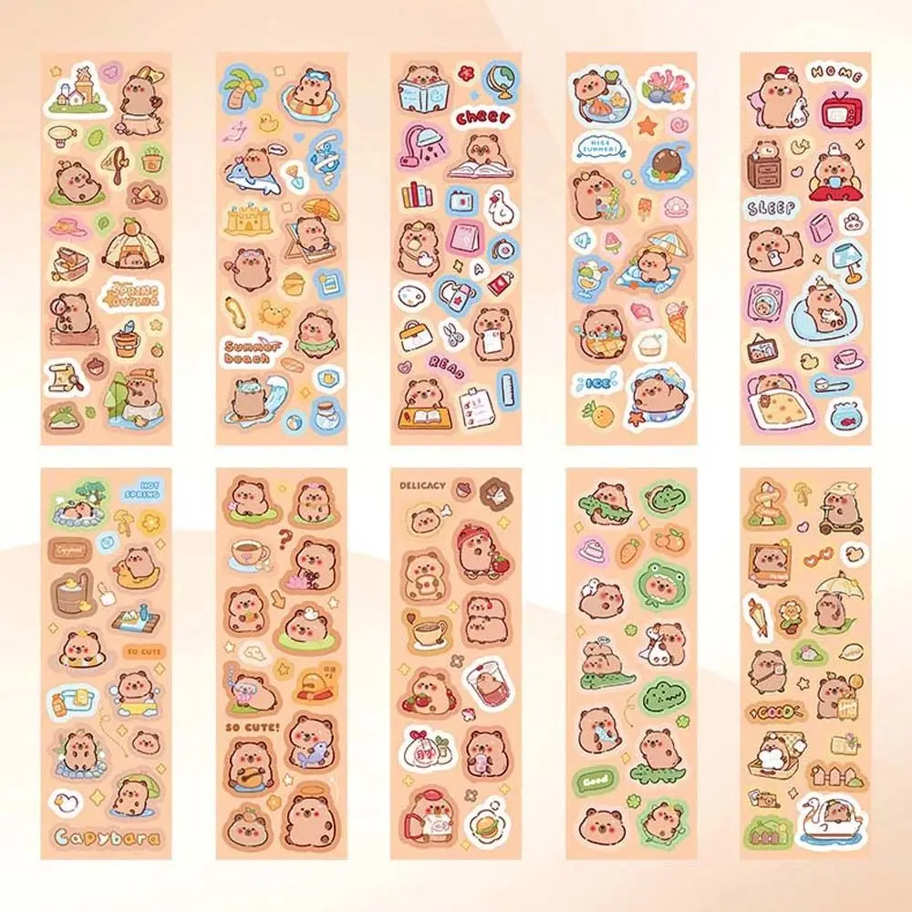 10Sheets School Supplies Capybara Stickers Capybara Cartoon Stickers Capybara Decoration Sticker Scrapbooking Graffiti Decals