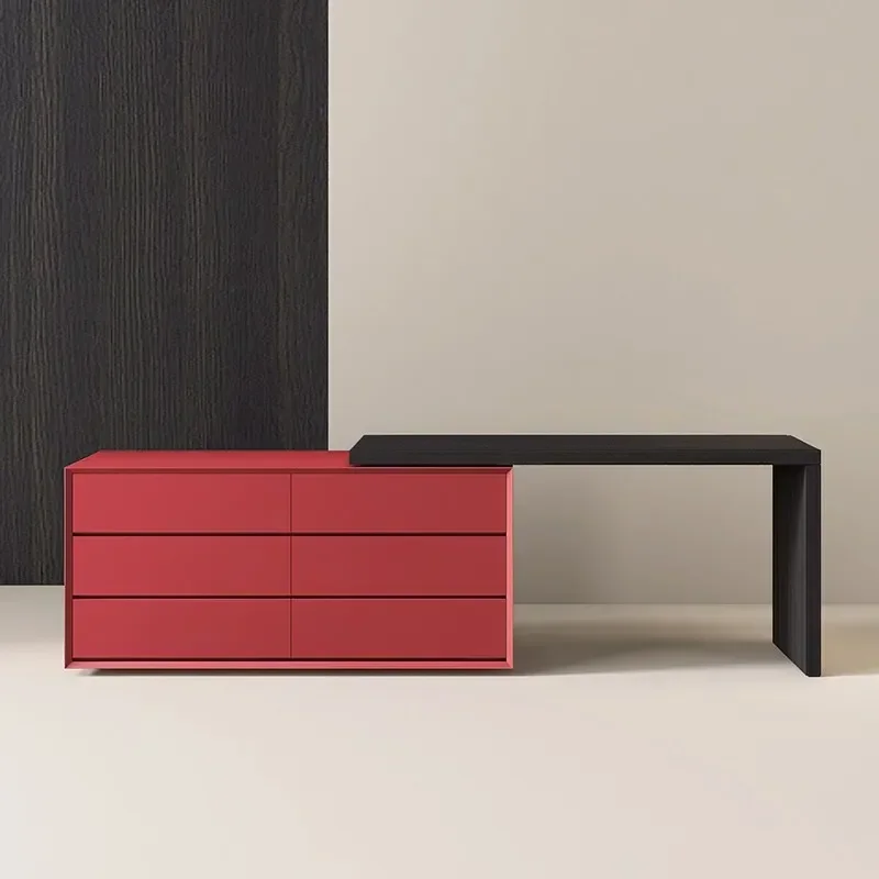 Italian Minimalist Solid Wood Dresser Desk Chest Integrated Modern Telescopic Bedroom TV Cabinet Computer Desk Storage Unit