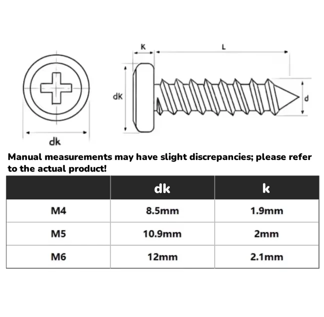 M4M5M6 Cross Large Flat Head Self Tapping Screws Iron Black/Nickel Plated Wood Screws Phillips Round Head Fasteners Assortment